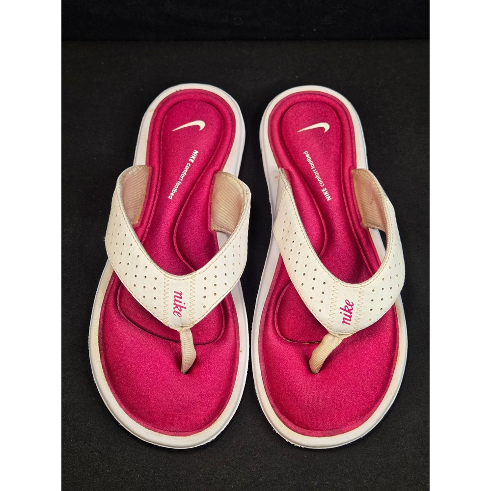 Nike Comfort Footbed Flip Flops White Pink Athletic Sandals 386629-163 Womens 8